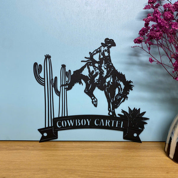Personalized Western Bucking Bronc Metal Art, Cowboy Bucking Bronc Metal Name Sign, Cowboy Riding Horse Metal Sign, Vintage Cowboy Rodeo Metal Decor