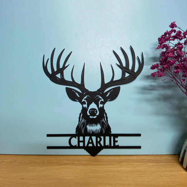 Personalized Deer Head Metal Wall Hanging Sign, Custom Deer Hunting Metal Wall Art, Wild Deer Man Cave Metal Sign, Wildlife Hunting Cabin Metal Decor