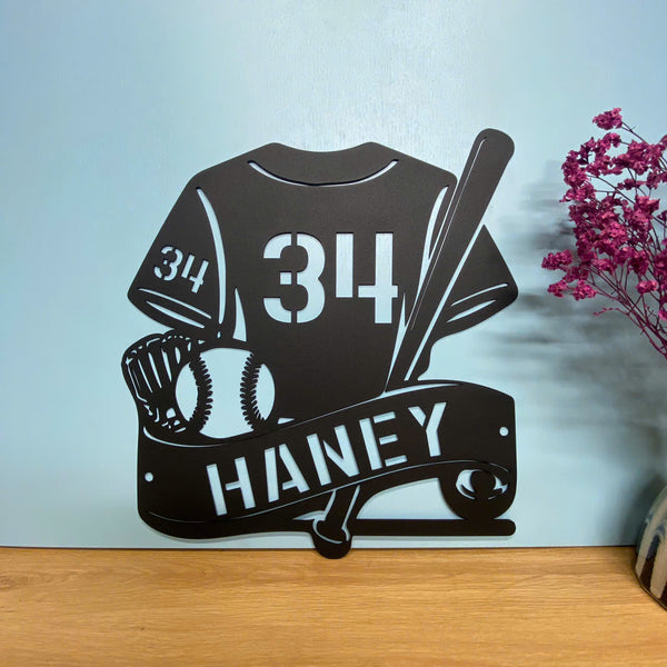 Custom Baseball Metal Wall Hanging Art, Personalized Baseball Player Metal Name & Number Sign, Metal Baseball Jersey Sign Wall Hanging Room Decor