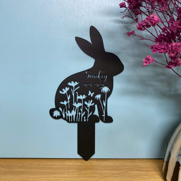 Personalized Floral Rabbit Memorial Metal Stake, Loving Memory Of Rabbit Metal Garden Stake, Custom Rabbit Metal Garden Decor, Pet Loss Grave Marker