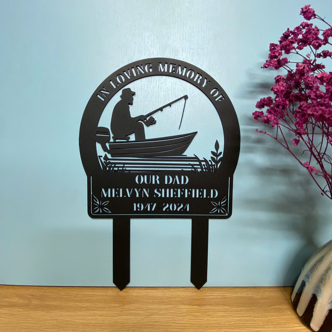 Personalized Fisher Loss Memorial Metal Garden Stake, Loving Memory Of Fisherman Metal Grave Marker, Fisher Loss Metal Stake, Fisherman Sympathy Sign