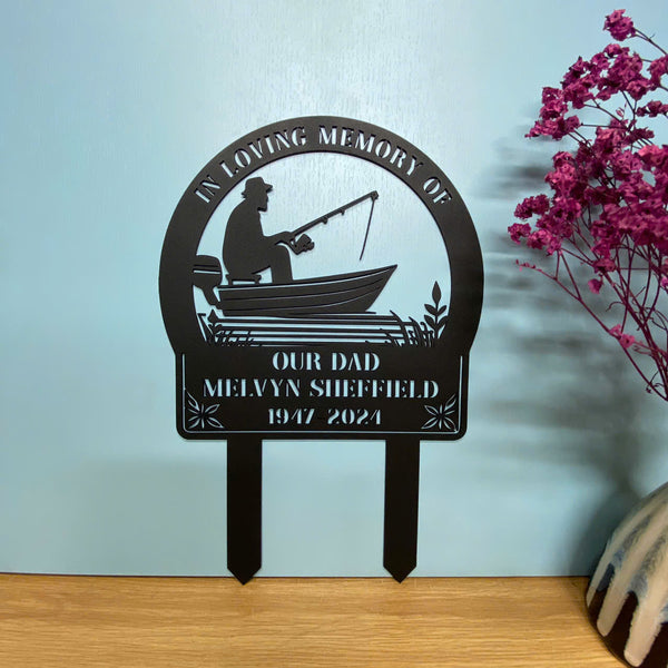 Personalized Fisher Loss Memorial Metal Garden Stake, Loving Memory Of Fisherman Metal Grave Marker, Fisher Loss Metal Stake, Fisherman Sympathy Sign