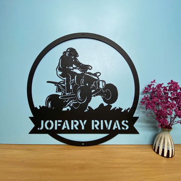 Custom Us Atv Quad Biker Metal Wall Art, Personalized Dirt Bike Metal Name Sign, Terrain Vehicle Atv 4 Wheels Garage Metal Wall Sign