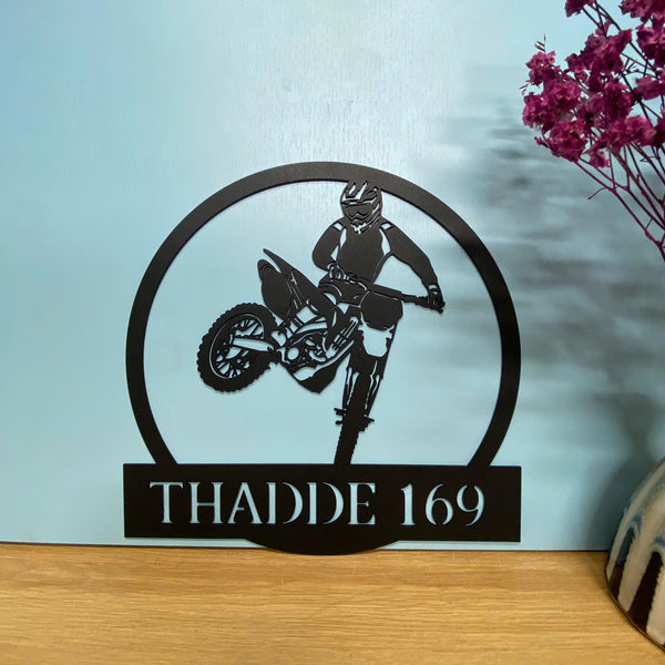 Custom Motocross Dirt Bike Metal Wall Art, Personalized Motocross Biker Metal Name Sign, Motorcycle Garage Man Cave Metal Sign, Dirt Bike Metal Art