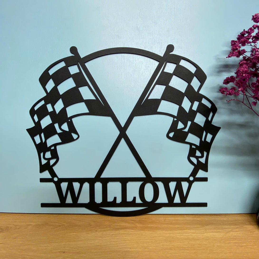 Personalized Racing Flag Metal Wall Sign, Checkered Racing Flag Metal Sign, Car Racing Man Cave Garage Metal Sign, Checkered Flag Metal Wall Hanging