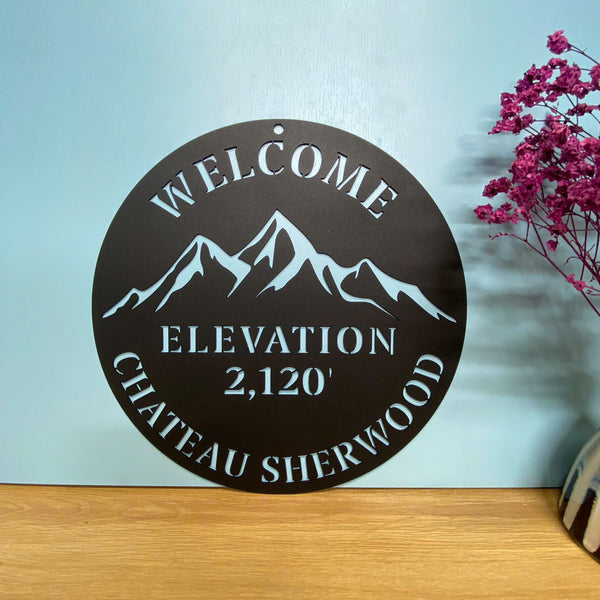 Personalized Mountain Elevation Metal Wall Hanging Sign, Custom Family Name Mountain Cabin Sign, Moutain Lodge Metal Art, Mountain Metal Home Decor