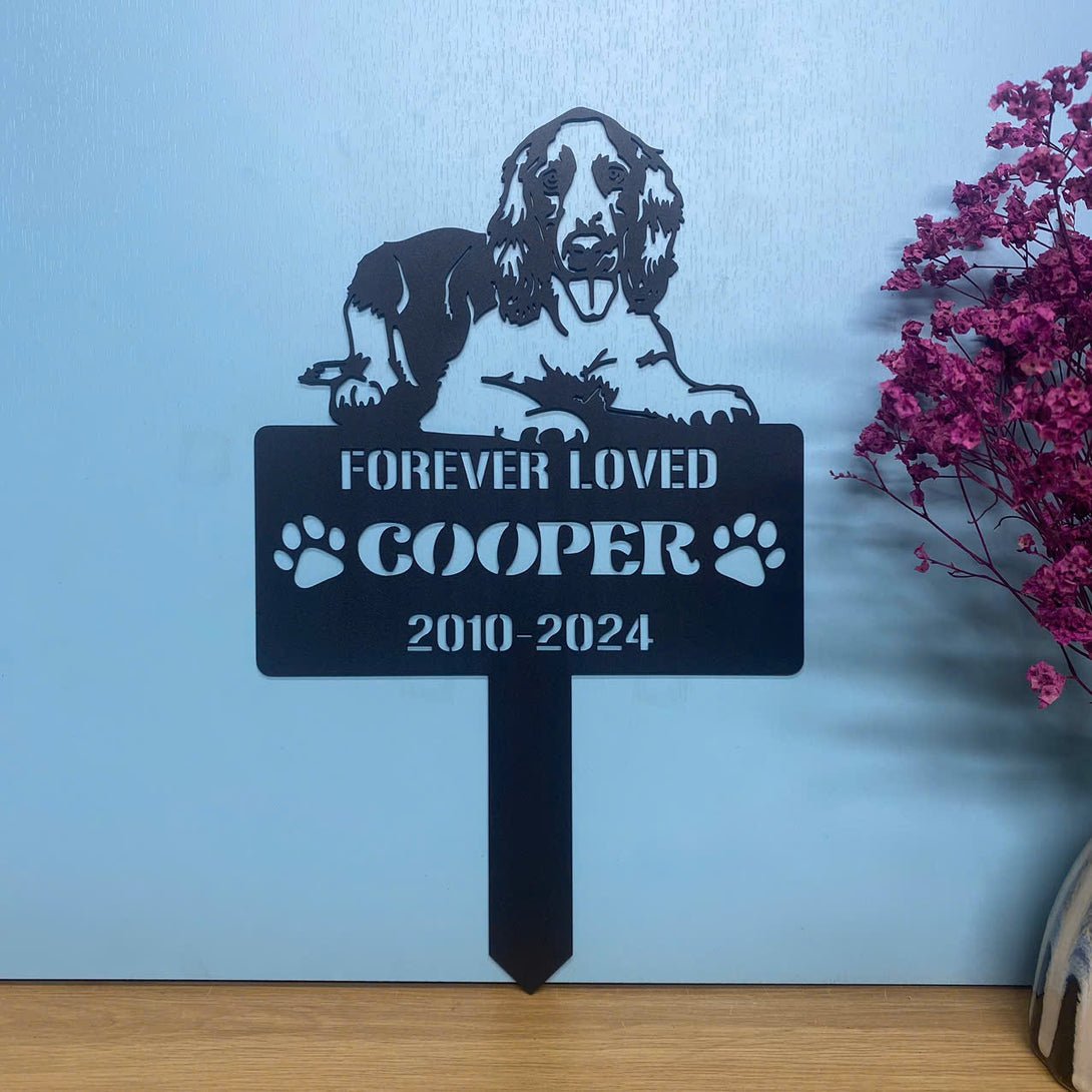 Custom Springer Spaniel Dog Memorial Metal Stakes, Personalized Floral Dog Metal Yard Sign, Dog Loss Metal Grave Marker, Pet Loss Remembrance Stake
