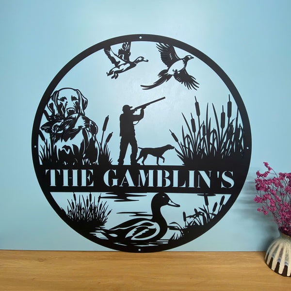 Personalized Duck Hunting Metal Wall Art, Custom Hunter Metal Name Sign, Dog Hunting Metal Sign, Duck Hunting Sign, Hunting With Dog Metal Wall Sign