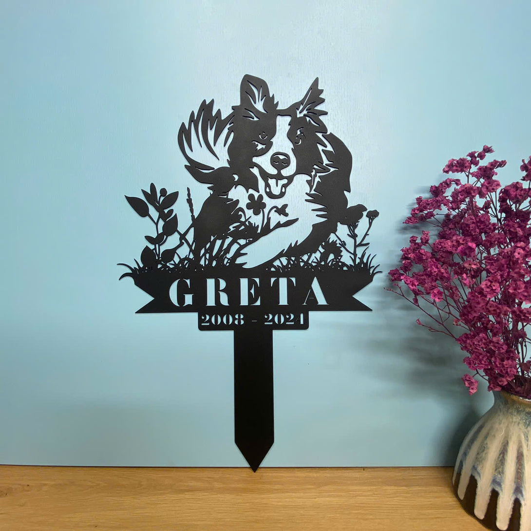 Custom Border Collie Dog Memorial Stake, Personalized Dog Memorial Plaque With Stake, Dog Grave Marker, Dog Metal Yard Stake, Pet Loss Sympathy Sign