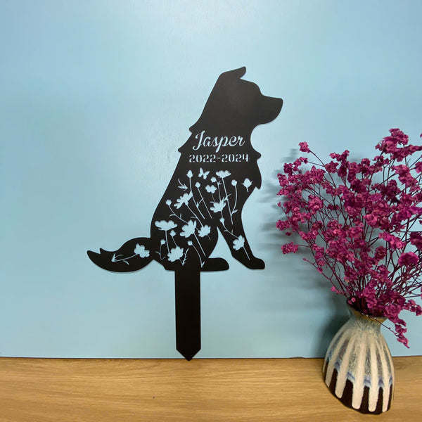 Custom Border Collie Dog Memorial Metal Garden Stake, Personalized Dog Loss Metal Grave Marker, Floral Dog Metal Yard Sign, Pet Loss Remembrance Stake