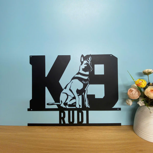 Personalized K9 Police Dog Metal Sign, Custom K9 German Shepherd Dog Name Metal Sign, K9 Office Metal Wall Sign, Police Dog Lover Metal Wall Art