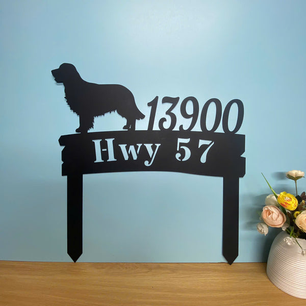 Personalized Golden Retriever Dog Address Metal Stake, Custom Your Dogs Address Number Metal Yard Sign, Dog Metal Lawn Sign, House Number Metal Stake