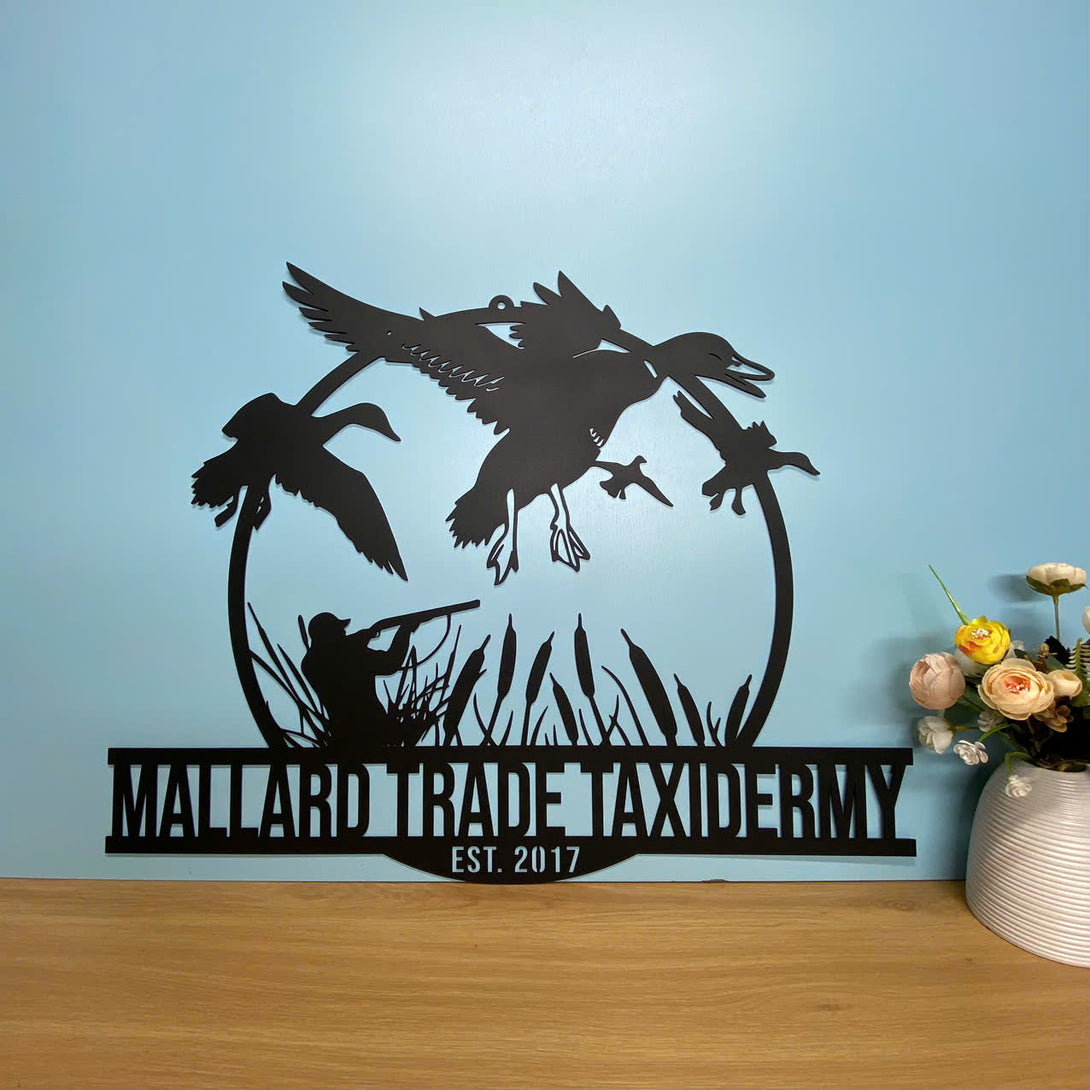 Personalized Flying Duck Hunting Metal Wall Art, Custom Mallard Duck Hunter Metal Wall Art, Duck Hunting Metal Sign, Hunting Lodge Cabin Metal Decor