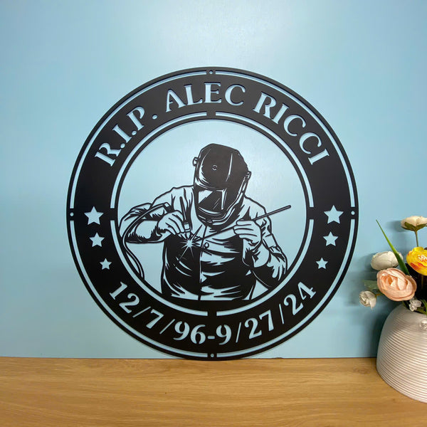 Personalized Welding Ironworker Metal Wall Art, Custom Man Welder Metal Name Sign, Welder Memorial Sign, Welding Garage Workshop Metal Wall Sign Decor