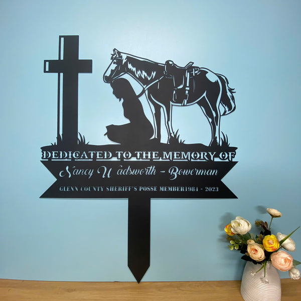 Custom Cowboy Memorial Metal Garden Stake, Memorial Cowboy Boots Hat Cross Metal Yard Sign, Cowboy Sympathy Sign, Western Cowboy Metal Grave Plaque