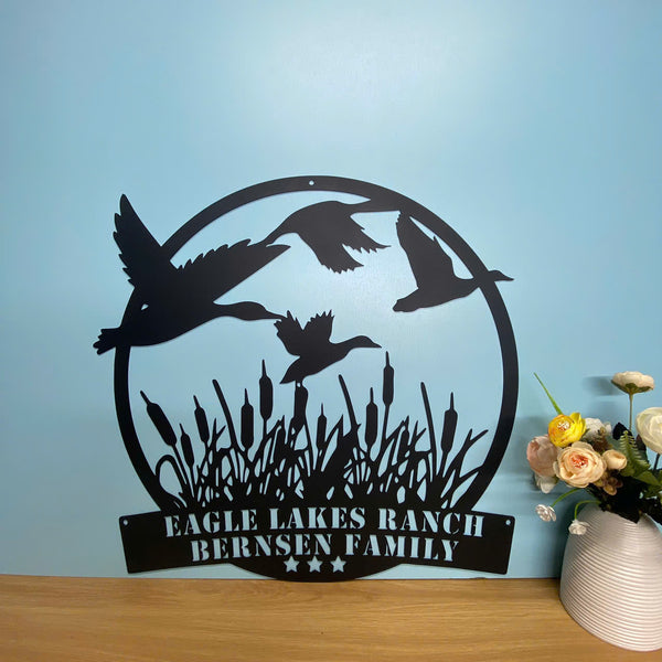 Personalized Mallard Duck Farm Metal Wall Art, Custom Flying Duck Hunting Metal Wall Hanging Sign, Duck Hunting Lodge Cabin Metal Farm Ranch Decor