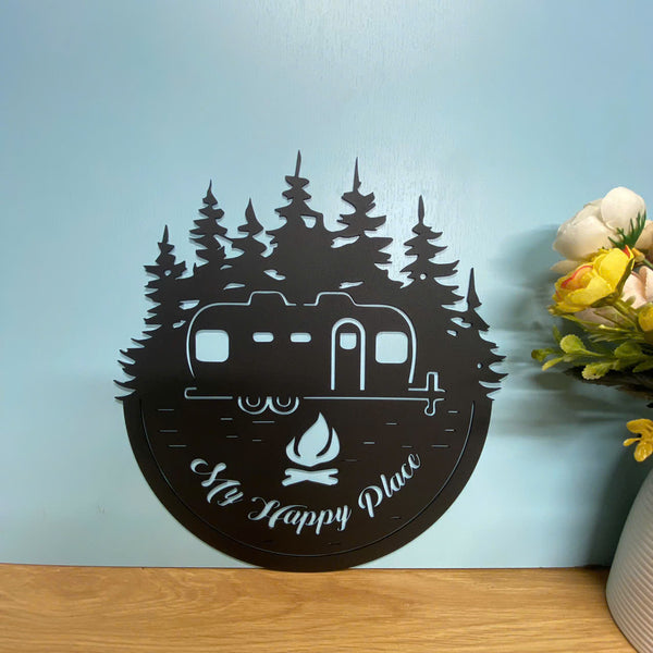 Custom Happy Camper Metal Wall Hanging Sign, Personalized Family Name Forest Camping Rv Metal Sign,great Outdoor Camping Sign, Metal Happy Camper Sign