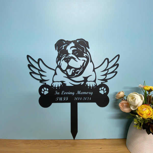 Custom Angel English Bulldog Memorial Metal Stake With Wings,personalized Dog Loss Metal Grave Marker, Dog Metal Yard Sign, Pet Loss Remembrance Stake