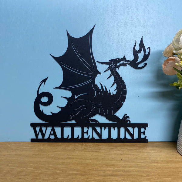 Personalized Name Mythical Dragon Metal Wall Art, Custom Fire Dragon Metal Name Sign, Mythology Creature Dragon Metal Wall Hanging Sign Home Decor