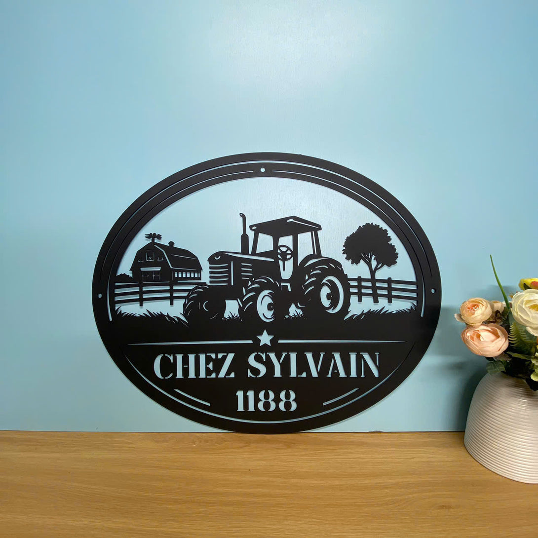 Custom Tractor With Farmhouse Metal Sign, Personalized Family Name Metal Farm Sign, Metal Farm Tractor Sign, Tractor Barn Ranch Metal Sign Decor