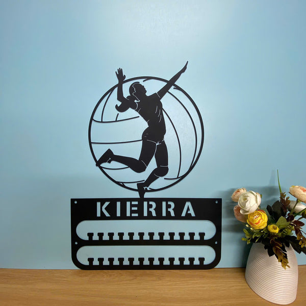 Custom Volleyball Medal Holder Hanger, Personalized Volleyball Player Name Display Medal Hanger, Volleyball Sport Medal Display Awards Metal Wall Sign