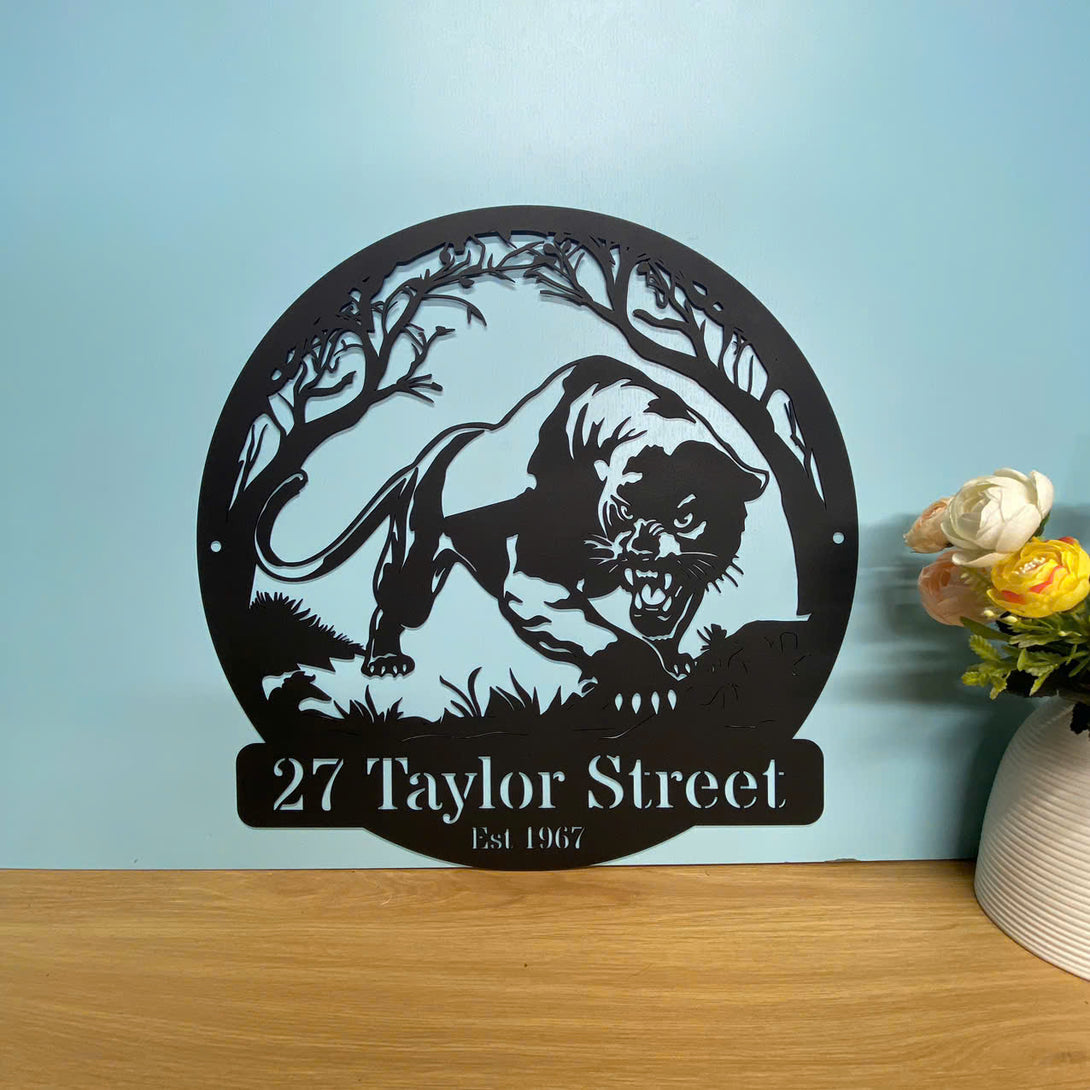 Custom Wildlife Panther Metal Wall Art, Personalized Name Panther Metal Art, Wild Animal Lover Metal Home Decor, Wildlife Man Cave Metal Wall Decor
