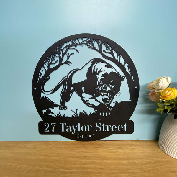 Custom Wildlife Panther Metal Wall Art, Personalized Name Panther Metal Art, Wild Animal Lover Metal Home Decor, Wildlife Man Cave Metal Wall Decor