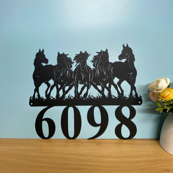 Custom Wild Horse Address Number Metal Wall Art, Personalized Horse House Number Metal Sign, Horse Address Metal Sign, Front Porch Metal Wall Hanging