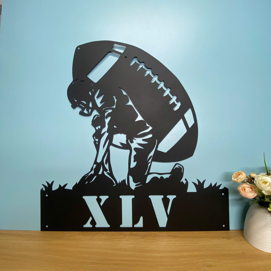 Custom American Football Metal Wall Art, Personalized Football Player Name Metal Sign, Football Sports Lover Kids Room Metal Sign Wall Decor