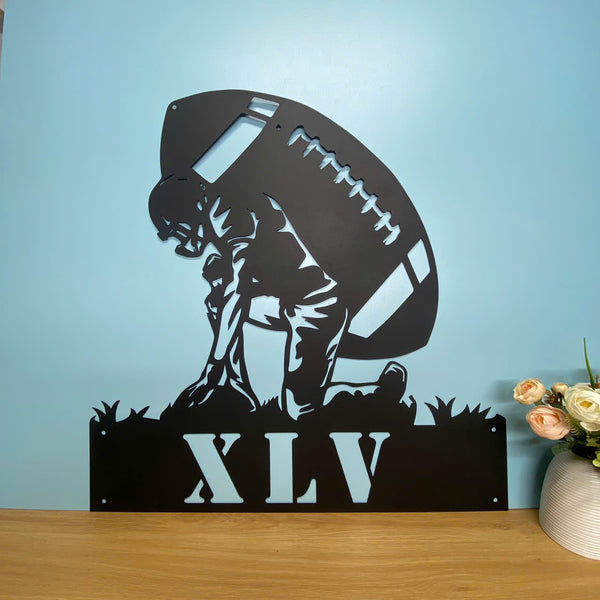 Custom American Football Metal Wall Art, Personalized Football Player Name Metal Sign, Football Sports Lover Kids Room Metal Sign Wall Decor