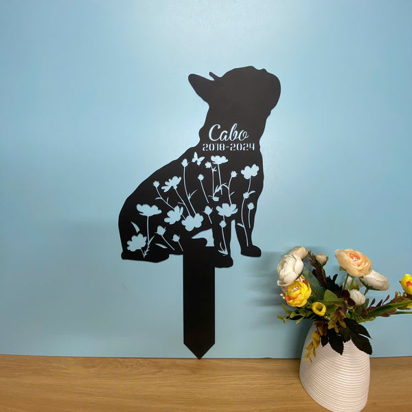 Custom French Bulldog Memorial Metal Garden Stake, Floral Dog Loss Metal Yard Sign, Personalized Dog Loss Metal Grave Marker, Pet Remembrance Stake