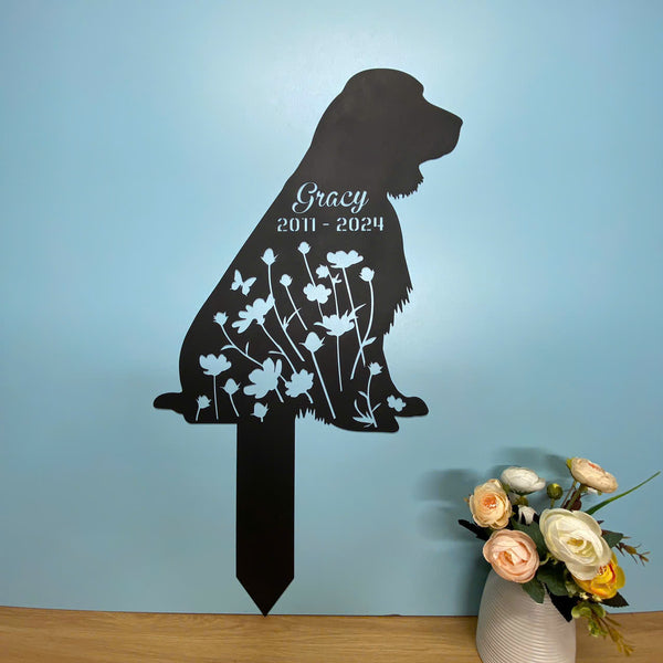 Custom Springer Spaniels Memorial Metal Garden Stake, Personalized Floral Dog Metal Yard Sign, Dog Loss Metal Grave Marker, Pet Loss Remembrance Stake