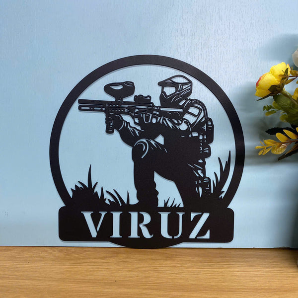 Personalized Paintball Metal Sign Wall Art, Custom Paintball Shooter Metal Name Sign, Paintball Monogram Metal Wall Hanging Sign Home Decor