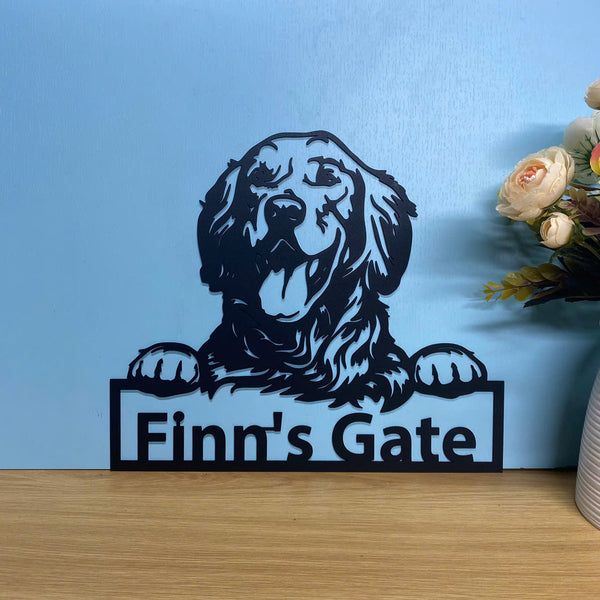 Personalized Golden Retriever Peeking Dog Metal Sign, Custom Golden Retriever Dog Name Metal Wall Sign, Pet House Sign Front Porch Metal Wall Decor