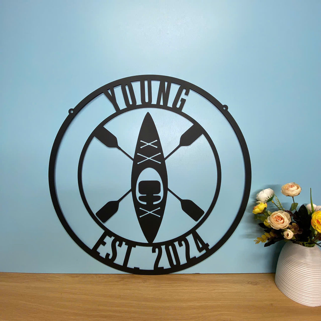 Custom Kayak Monogram Metal Wall Art, Personalized Kayak Lakelife Metal Name Sign, Kayak Sailing Metal Sign, Kayak Lake House Metal Wall Decor