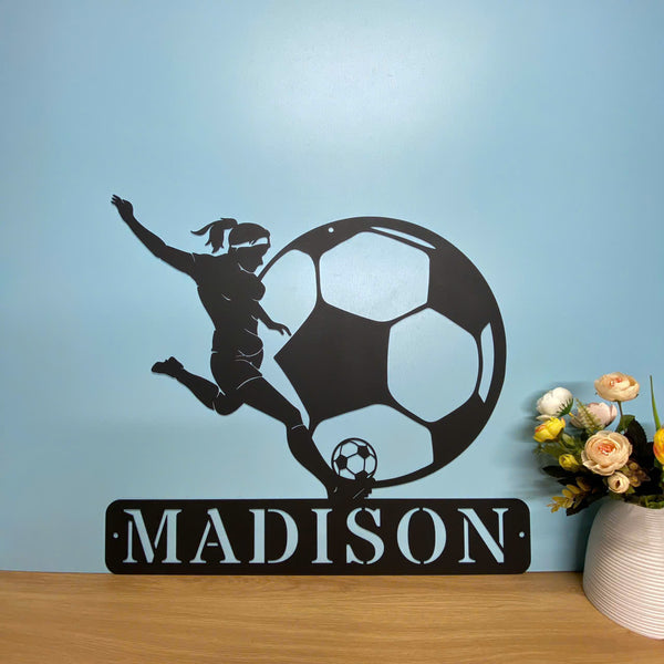 Custom Female Soccer Player Metal Wall Art, Personalized Soccer Player Metal Name Sign, Soccer Sport Metal Wall Decor, Male Soccer Player Metal Sign