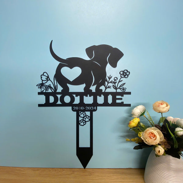 Personalized Dachshund Dog Memorial Metal Stake Sign, Cute Sausage Dog Metal Garden Sign, Dog Metal Yard Sign, Dog Loss Metal Grave Marker